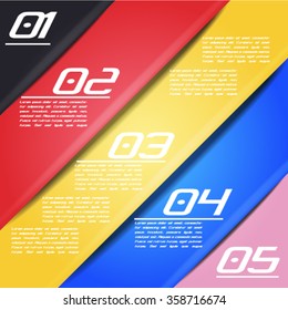 Colorful infographics template with 5 diagonal stripes. Vector illustration, can be used for business presentations, web design.