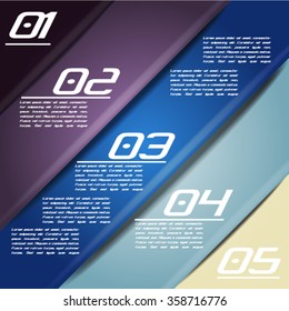Colorful infographics template with 5 diagonal stripes. Vector illustration, can be used for business presentations, web design.