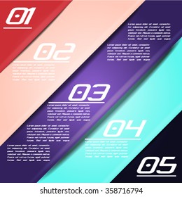 Colorful infographics template with 5 diagonal stripes. Vector illustration, can be used for business presentations, web design.