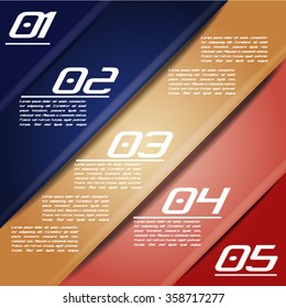 Colorful infographics template with 5 diagonal stripes. Vector illustration, can be used for business presentations, web design.