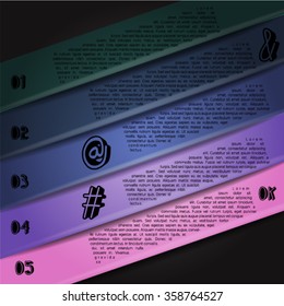 Colorful infographics template with 5 diagonal stripes. Vector illustration, can be used for business presentations, web design.