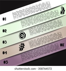 Colorful infographics template with 5 diagonal stripes. Vector illustration, can be used for business presentations, web design.