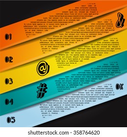 Colorful infographics template with 5 diagonal stripes. Vector illustration, can be used for business presentations, web design.