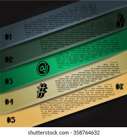 Colorful infographics template with 5 diagonal stripes. Vector illustration, can be used for business presentations, web design.