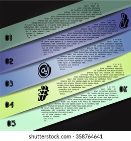 Colorful infographics template with 5 diagonal stripes. Vector illustration, can be used for business presentations, web design.