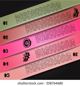 Colorful infographics template with 5 diagonal stripes. Vector illustration, can be used for business presentations, web design.