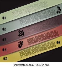 Colorful infographics template with 5 diagonal stripes. Vector illustration, can be used for business presentations, web design.