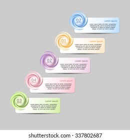 Colorful infographics template with 5 steps, 5 options. For infographic, banner, poster, web design, brochure, presentation. Vector illustration