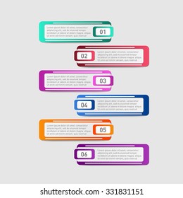 Colorful infographics template with 6 step, 6 options. Can be used for infographic, banner, poster, web design, brochure, presentation. Vector illustration