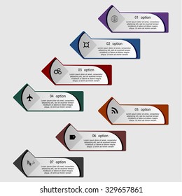 Colorful infographics template with 7 step, 7 options. Can be used for infographic, banner, poster, web design, brochure, presentation. Vector illustration