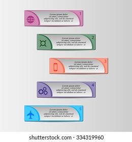 Colorful infographics template for business with 5 options or steps. Vector illustration can be used for infographic, banner, poster, web design, brochure, diagram, graph, presentation and chart