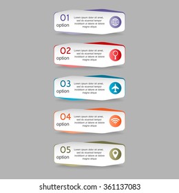 Colorful infographics template for business with 5 options or steps. Vector illustration can be used for infographic, banner, poster, web design, brochure, diagram, graph, presentation and chart