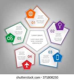 Colorful infographics template for business with 5 options or steps. Vector illustration can be used for infographic, banner, poster, web design, brochure, diagram, graph, presentation and chart