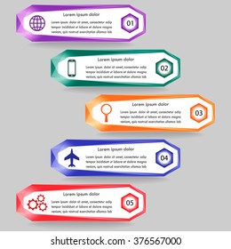 Colorful infographics template for business with 5 options or steps. Vector illustration can be used for infographic, banner, poster, web design, brochure, diagram, graph, presentation and chart