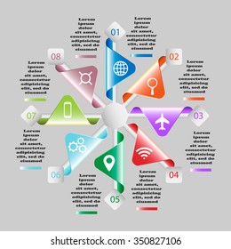 Colorful infographics template for business with 7 options or steps. Vector illustration can be used for infographic, banner, poster, web design, brochure, diagram, graph, presentation and chart