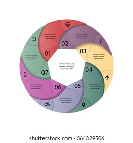 Colorful infographics template for business with 7 options or steps. Vector illustration can be used for infographic, banner, poster, web design, brochure, diagram, graph, presentation and chart