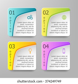 Colorful infographics template with steps, options. For infographic, banner, poster, web design, brochure, presentation. Vector illustration