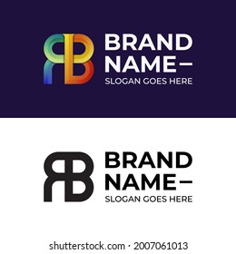 colorida letra abstracta RB diseño de logotipo en monograma con versiones de logotipo negro