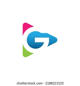 Colorful initial G letter digital media logo vector. Play button symbol with G letter in negative space style image vector