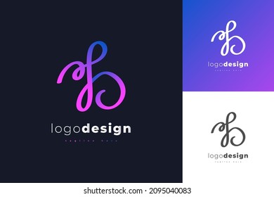 Colorful Initial Letter B Logo Design with Handwriting Style. Handwritten Signature Logo for Identity