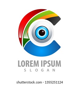 Colorful initial letter C with circle eye logo concept design. Symbol graphic template element 