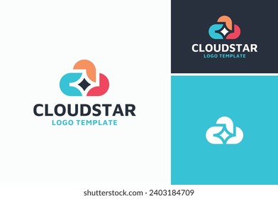 Colorful Initial Letter C Cloud Cloudy Sky with Star logo design