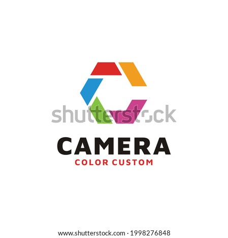 Colorful Initial Letter C with Hexagon Shutter Aperture Camera Lens for Photo Photography Logo Design