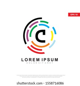 colorful initial letter c technology logo. modern icon, template design