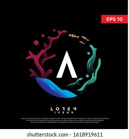 colorful initial letter a coral logo. modern icon, template design