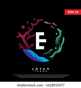 colorful initial letter e coral logo. modern icon, template design