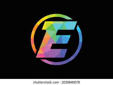 Colorful Initial letter E logo design in a circle. Modern logo for business company visual identity in low poly art style. Font emblem