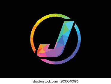 Colorida letra inicial Diseño del logo J en círculo. Logotipo moderno para la identidad visual de una empresa de negocios en un estilo de arte de polos bajo. emblema de letra