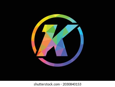 Colorida letra inicial Diseño del logotipo K en círculo. Logotipo moderno para la identidad visual de una empresa de negocios en un estilo de arte de polos bajo. emblema de letra