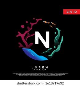 colorful initial letter n coral logo. modern icon, template design