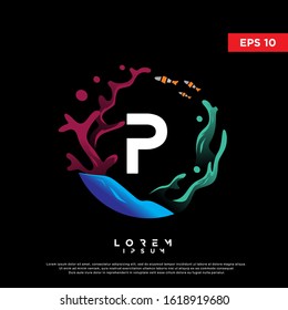 colorful initial letter p coral logo. modern icon, template design