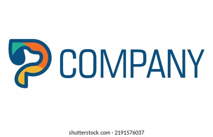 Colorful Initial Letter P Negative Space Dog Logo Design