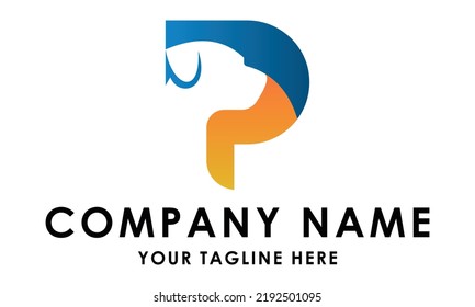 Colorful Initial Letter P Negative Space Dog Logo Design