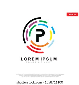 colorful initial letter p technology logo. modern icon, template design