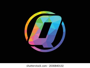 Farbiges Logo des ersten Buchstaben Q in einem Kreis. Modernes Logo für die visuelle Identität des Unternehmens in Low-Poly-Art-Stil. Schriftemblem