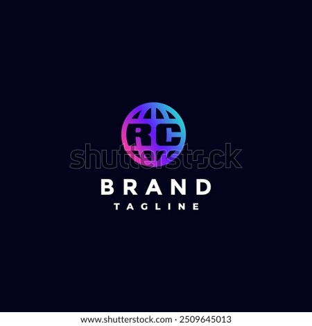 Colorful Initial Letter RC Globe Icon Logo Design. Globe Icon Initial RC Letter Logo Design.