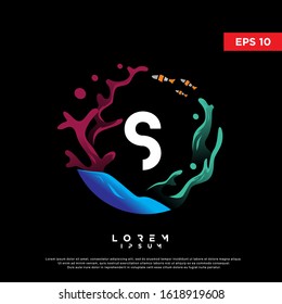 colorful initial letter s coral logo. modern icon, template design