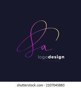 Colorful Initial Letter S and A Logo Design with Handwriting Style. SA Signature Logo or Symbol for Wedding, Fashion, Jewelry, Boutique, Botanical, Floral or Business Identity