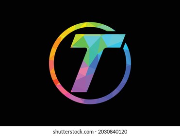 Colorful Initial letter T logo design in a circle. Modern logo for business company visual identity in low poly art style. Font emblem