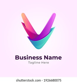Letra inicial colorida plantilla de logotipo de degradado V