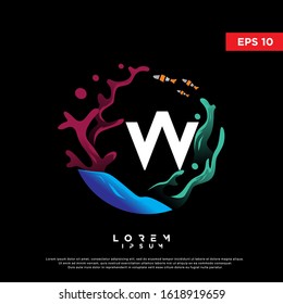 colorful initial letter w coral logo. modern icon, template design