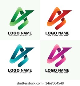 Colorful initial A logo, abstract letter A arrow logo template, triangle arrow logo