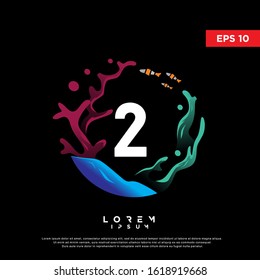 colorful initial number 2 coral logo. modern icon, template design