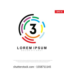 colorful initial number 3 technology logo. modern icon, template design