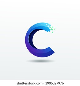 Coloridas iniciales Diseño del logo C en un estilo tecnológico.