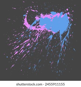 Colorful ink blot. Vector paint splatters. Artistic round text box. Purple, blue and pink background. Paint splash on dark backdrop